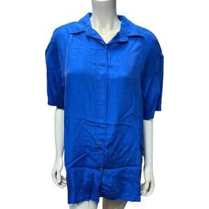 Vintage Studio New York 100% Silk Oversized Button Down Electric Blue Size S